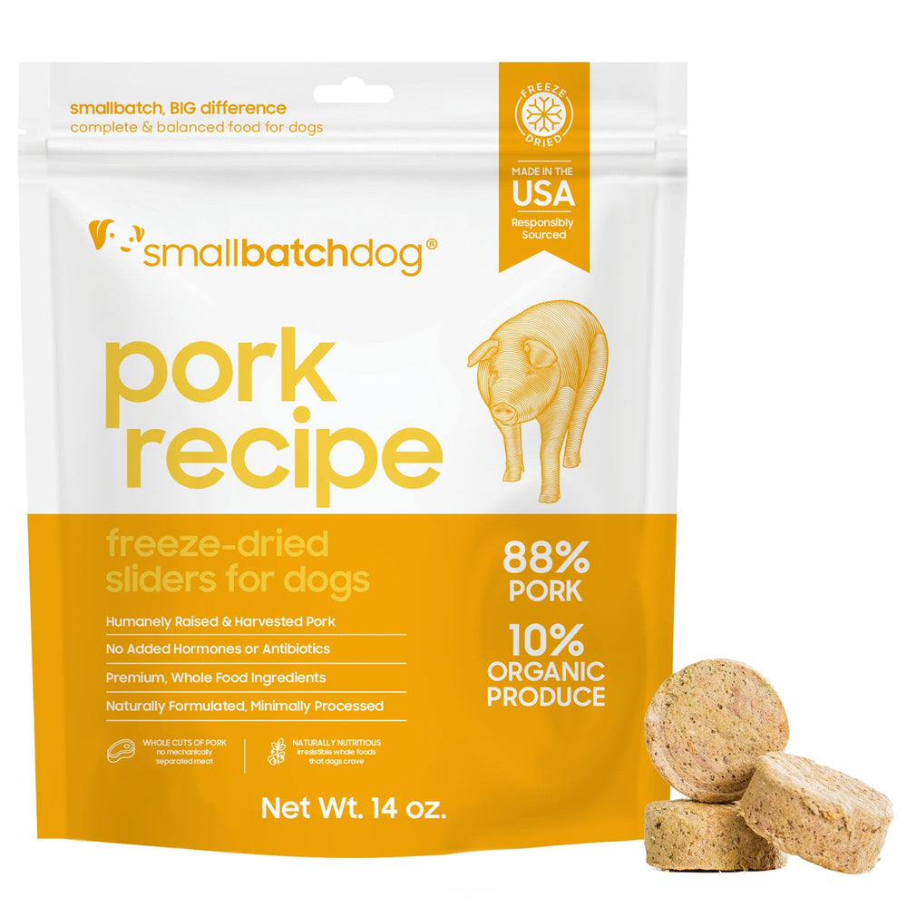 smallbatch Pets pork patties ready to hydrate for a complete meal
