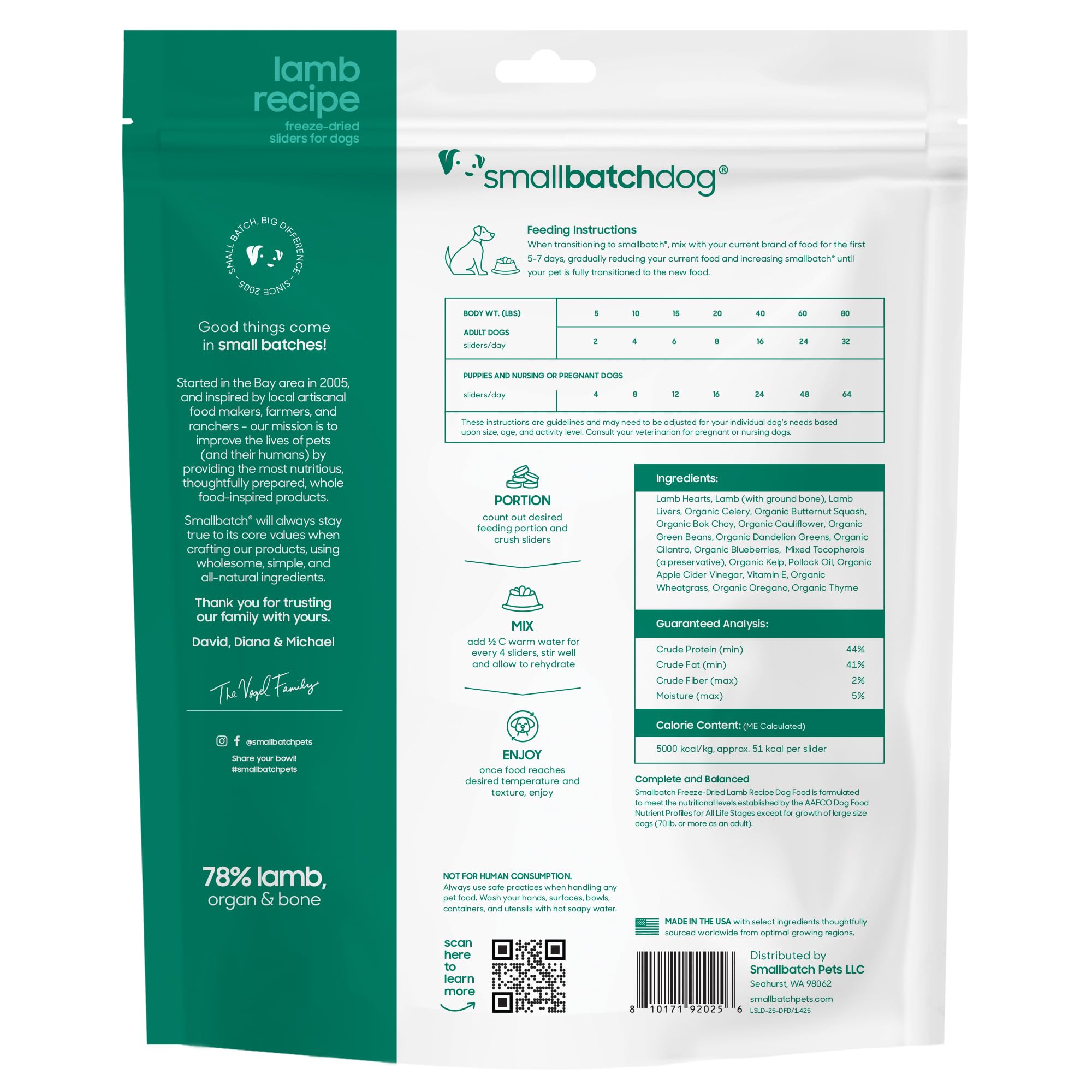 Smallbatch Pets organic produce accents on bag label