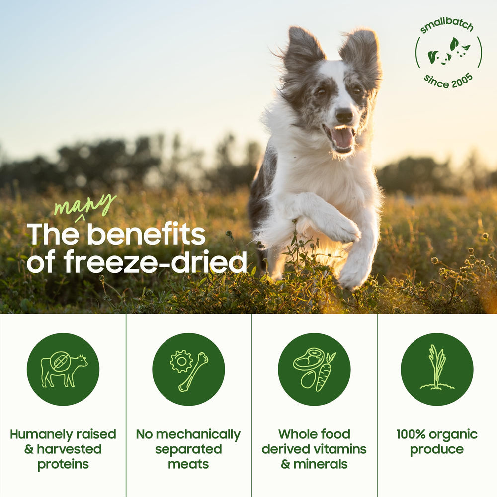 smallbatch pork liver dog treats brand label closeup conveys humane sourcing.