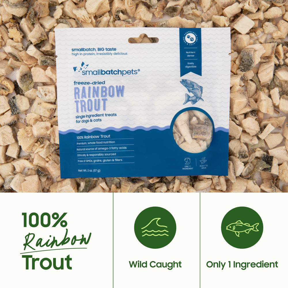Close-up of crisp rainbow trout morsels showing protein-rich texture