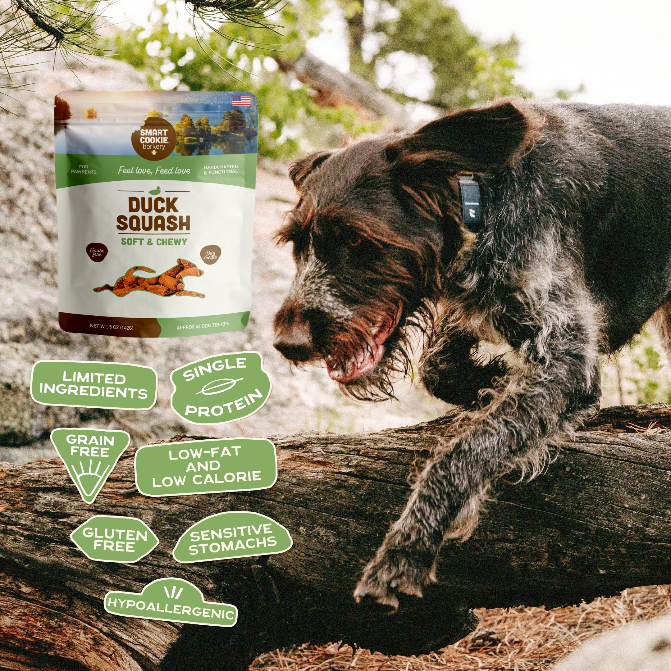 All-natural Smart Cookie treats showing real meat and vegetables visible.