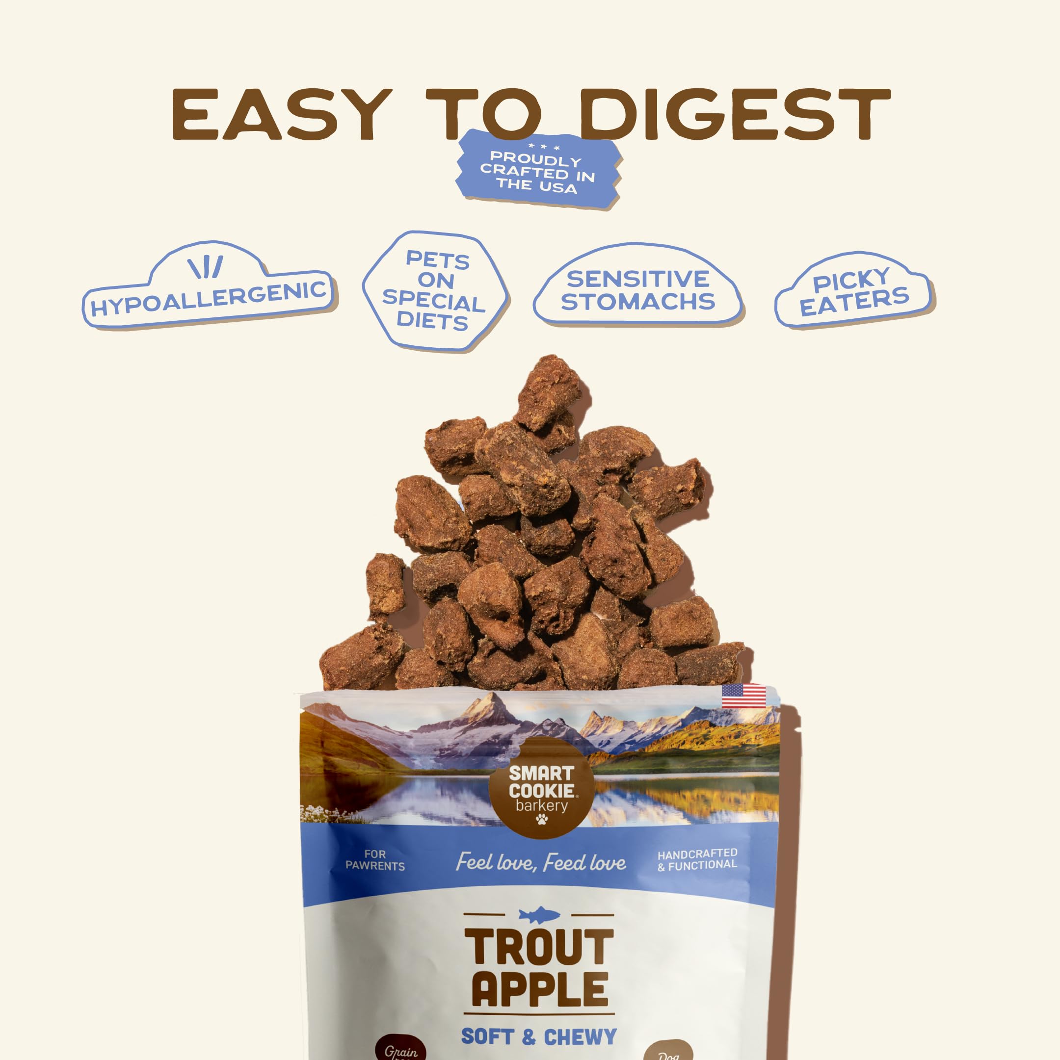 Smart Cookie Great Lakes Duck Squash soft dog treats for healthy snacking.