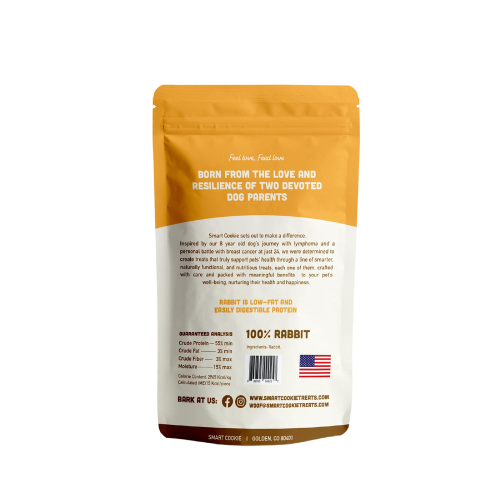 Smart Cookie rabbit jerky strips dehydrated meat texture ideal for training rewards.