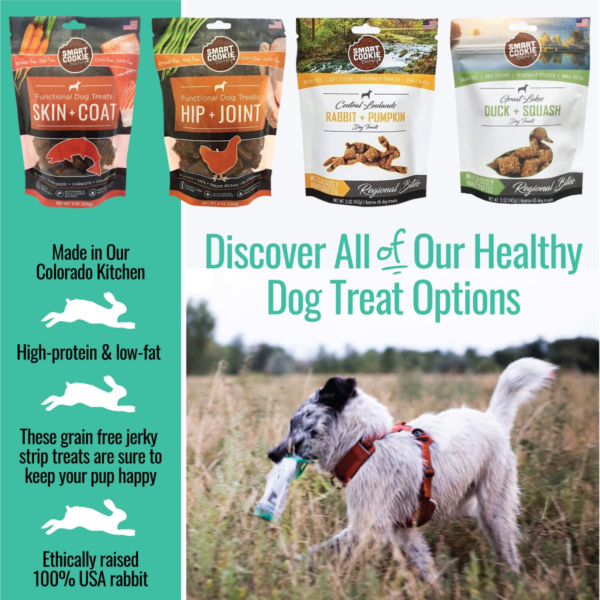 Smart Cookie rabbit jerky travel snack frame suggests convenient enrichment on outings