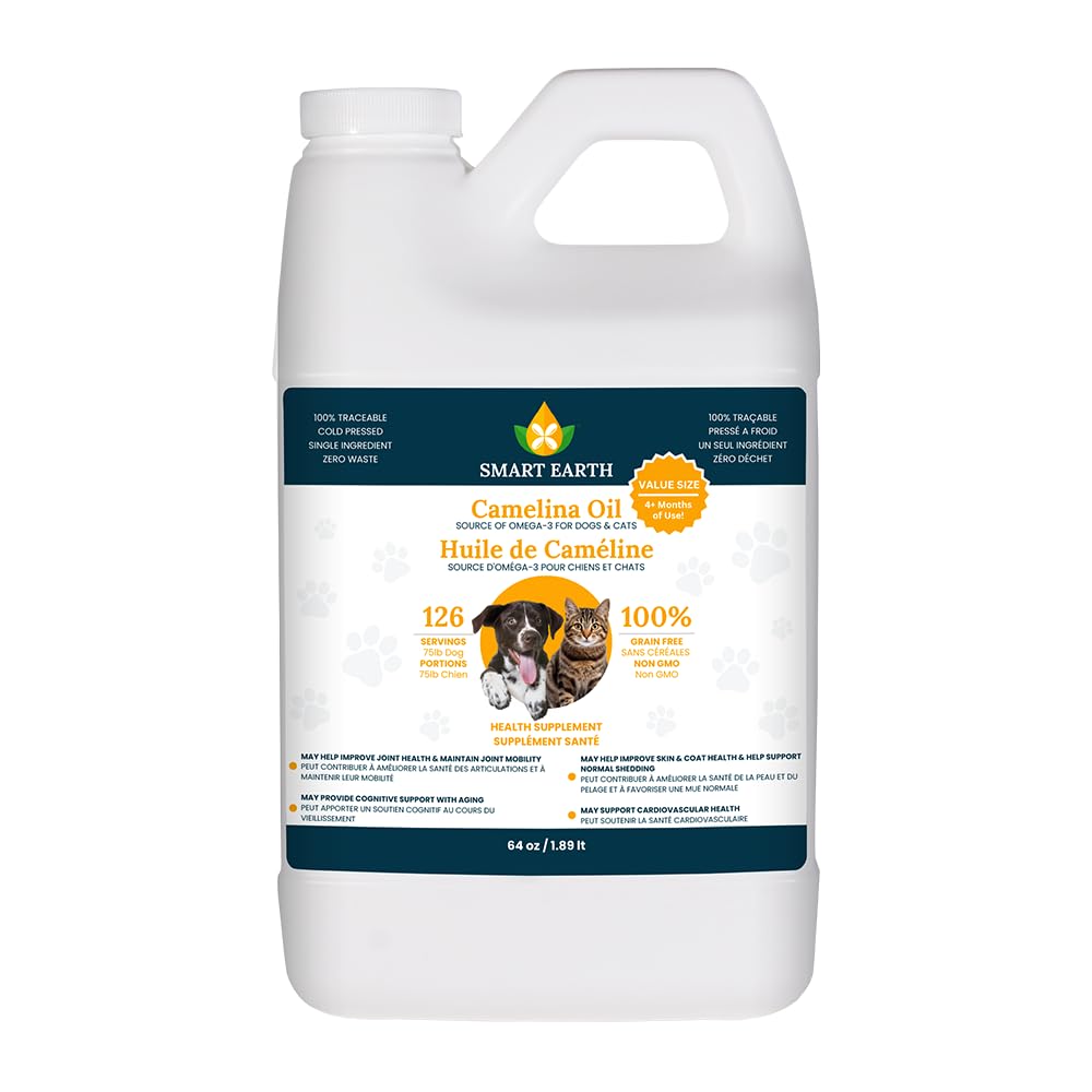 Smart Earth Camelina Oil for Dogs bottle with pump for easy daily use.