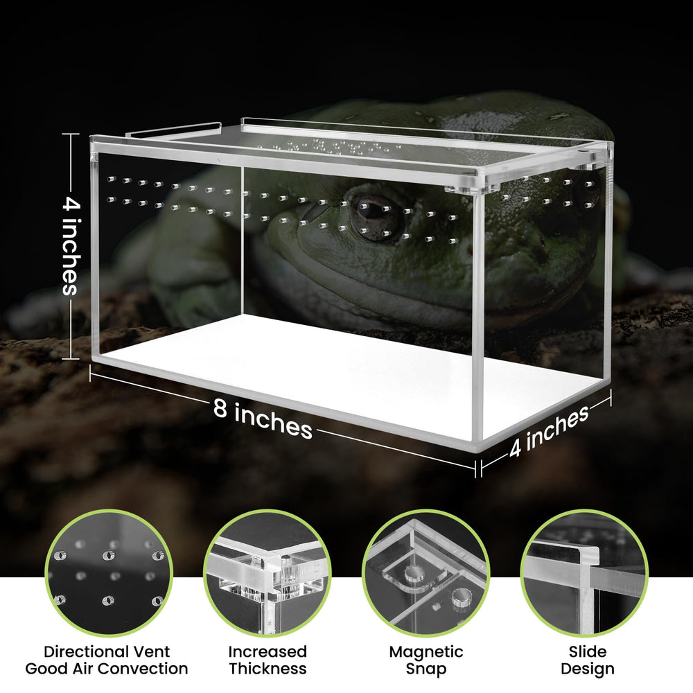 Smartang tarantula enclosure in compact 8x4x4 inch size for small arachnids.