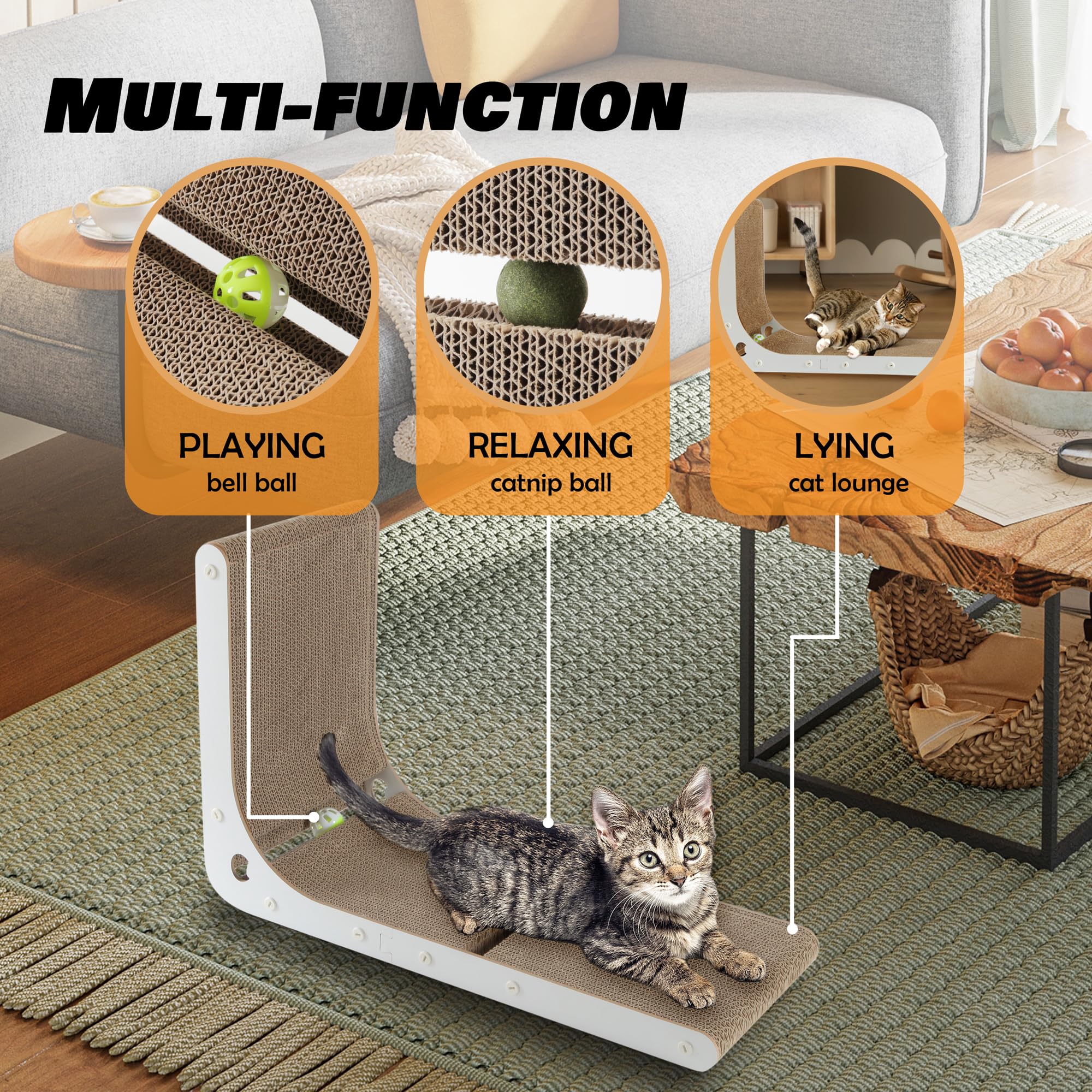 SMARTBEAN scratcher with double-wall cardboard and sturdy wood frame