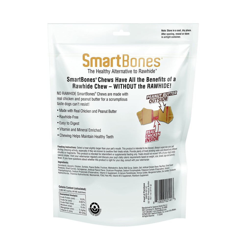 SmartBones Mini Chews feature real chicken inside for a digestible dog treat.
