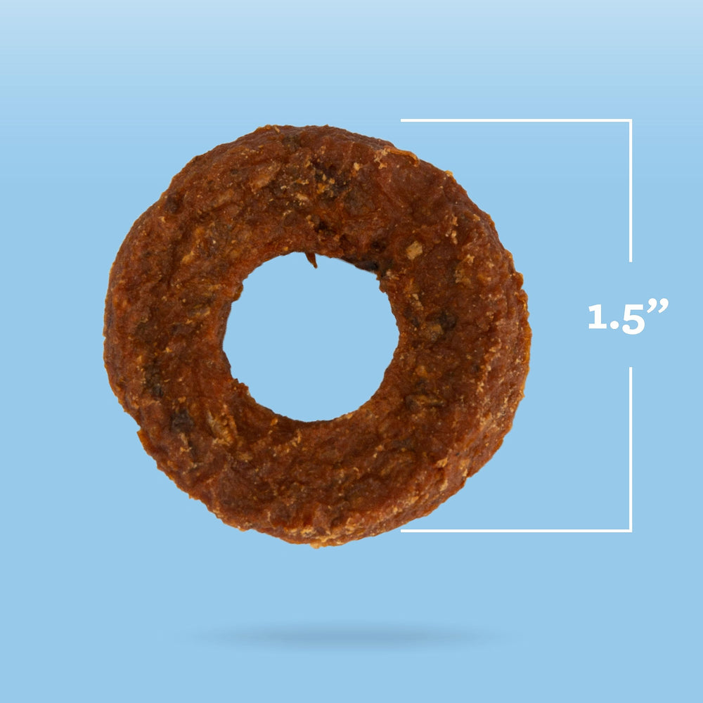 SmartBones Protein Rings packaging shows a 10.5 oz bag for convenience
