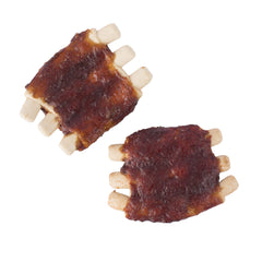 SmartBones real chicken and pork ingredients close-up with vegetables for wholesome flavor.