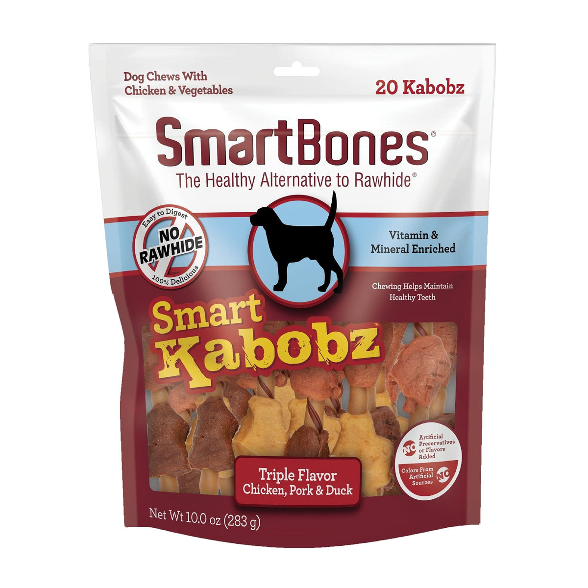 SmartBones Smart Kabobz pack shot highlighting the 20-count rawhide-free chews.