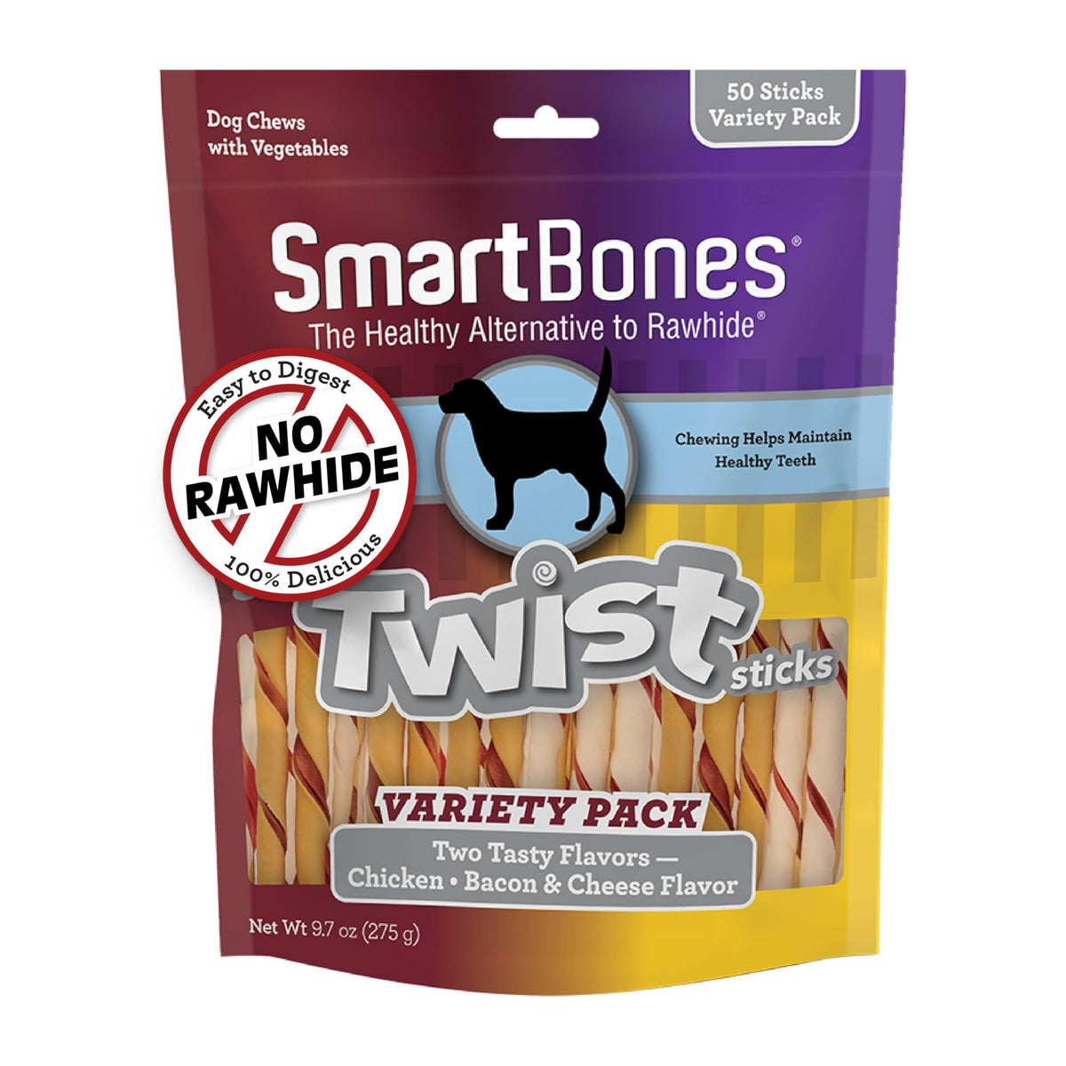 SmartBones Twist Sticks variety pack with real chicken flavor—rawhide-free chews dogs love