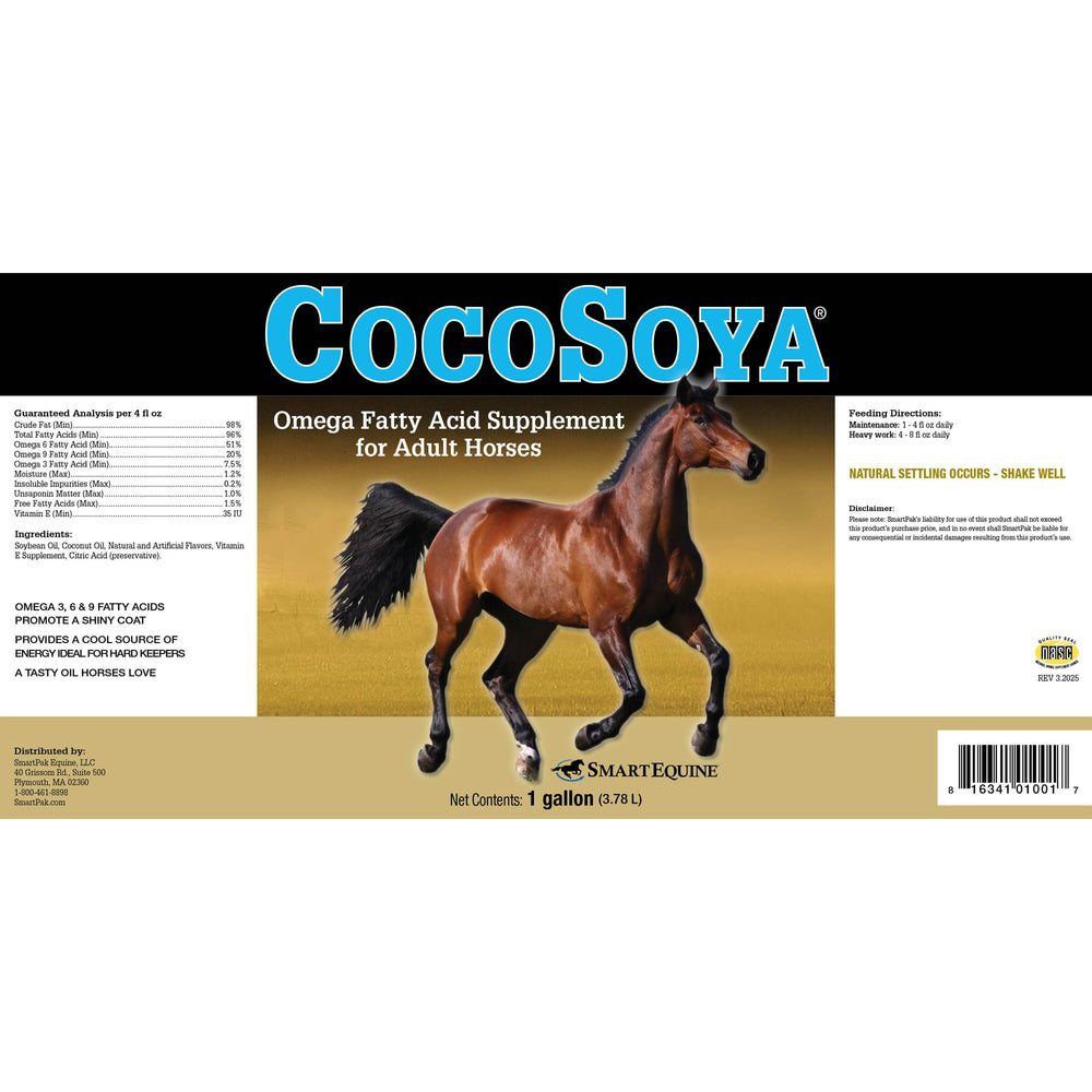 SmartEquine CocoSoya Oil on horse coat hints at nourishment and shine.