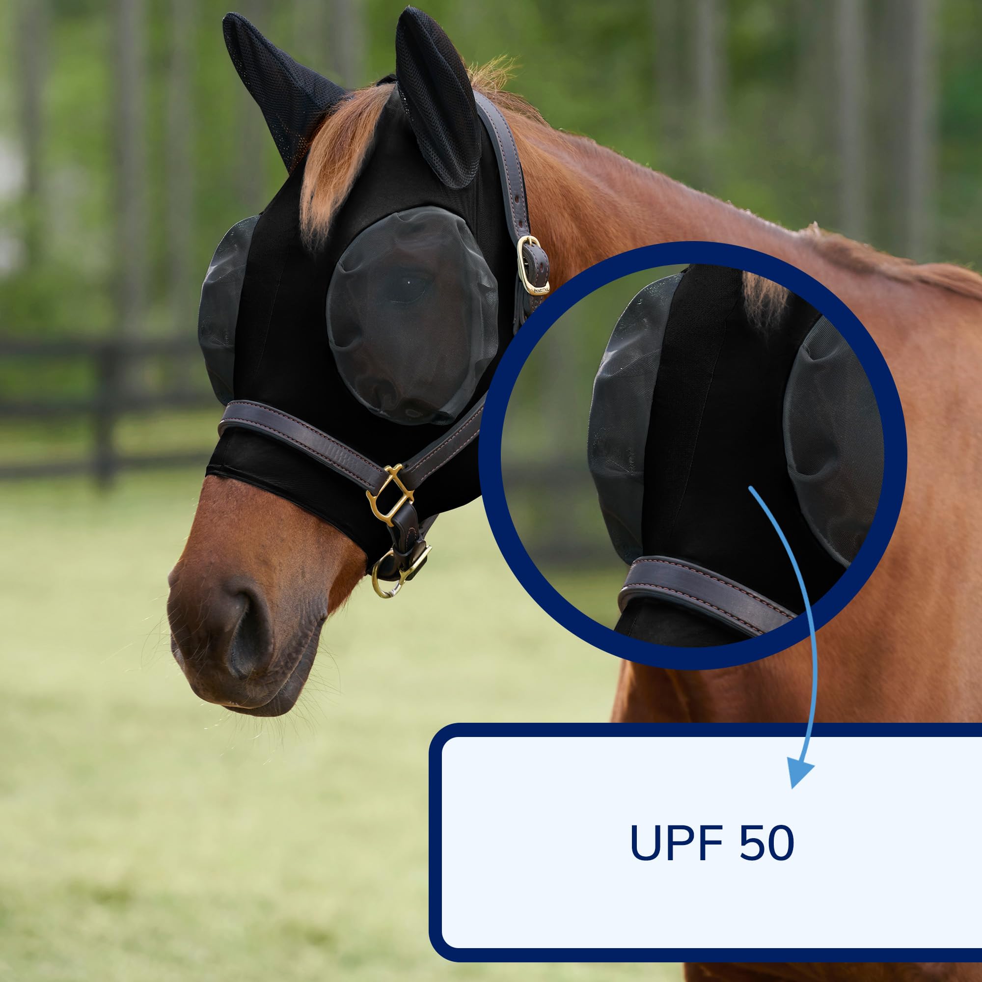 SmartEquine Comfort Fly Mask fine mesh around ears provides light protection