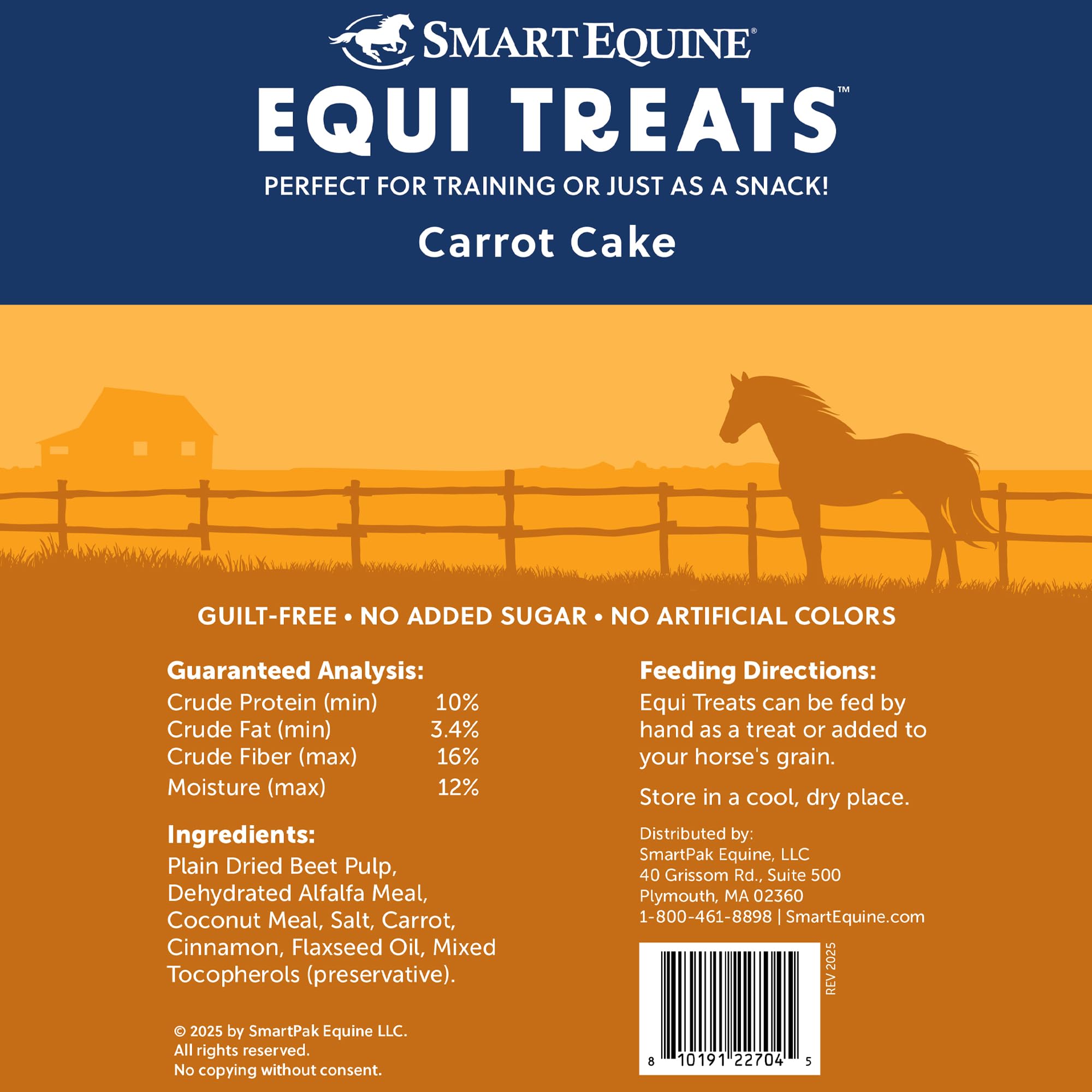 SmartEquine Equi Treats ingredients close-up showing fiber-rich beet pulp and alfalfa.