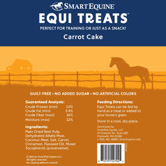 SmartEquine Equi Treats ingredients close-up showing fiber-rich beet pulp and alfalfa.