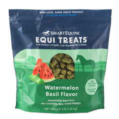 SmartEquine Equi Treats Watermelon Basil bag shot highlighting a high-fiber snack.