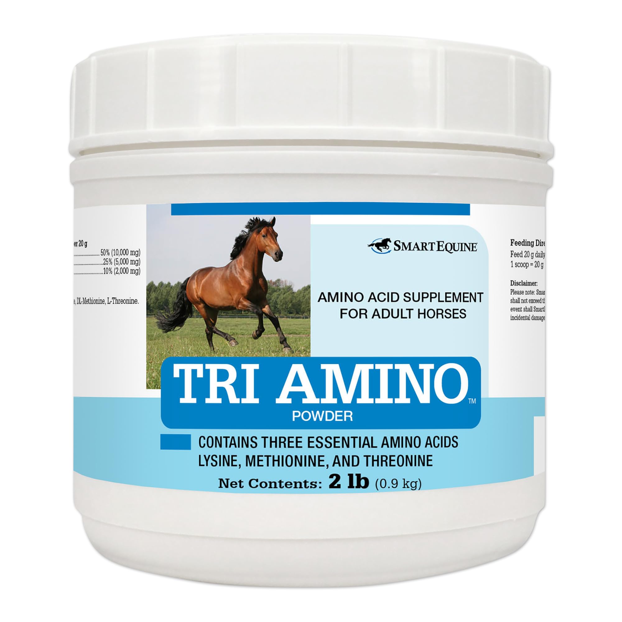 SmartEquine Tri Amino bottle pour shows easy dosing for muscle support