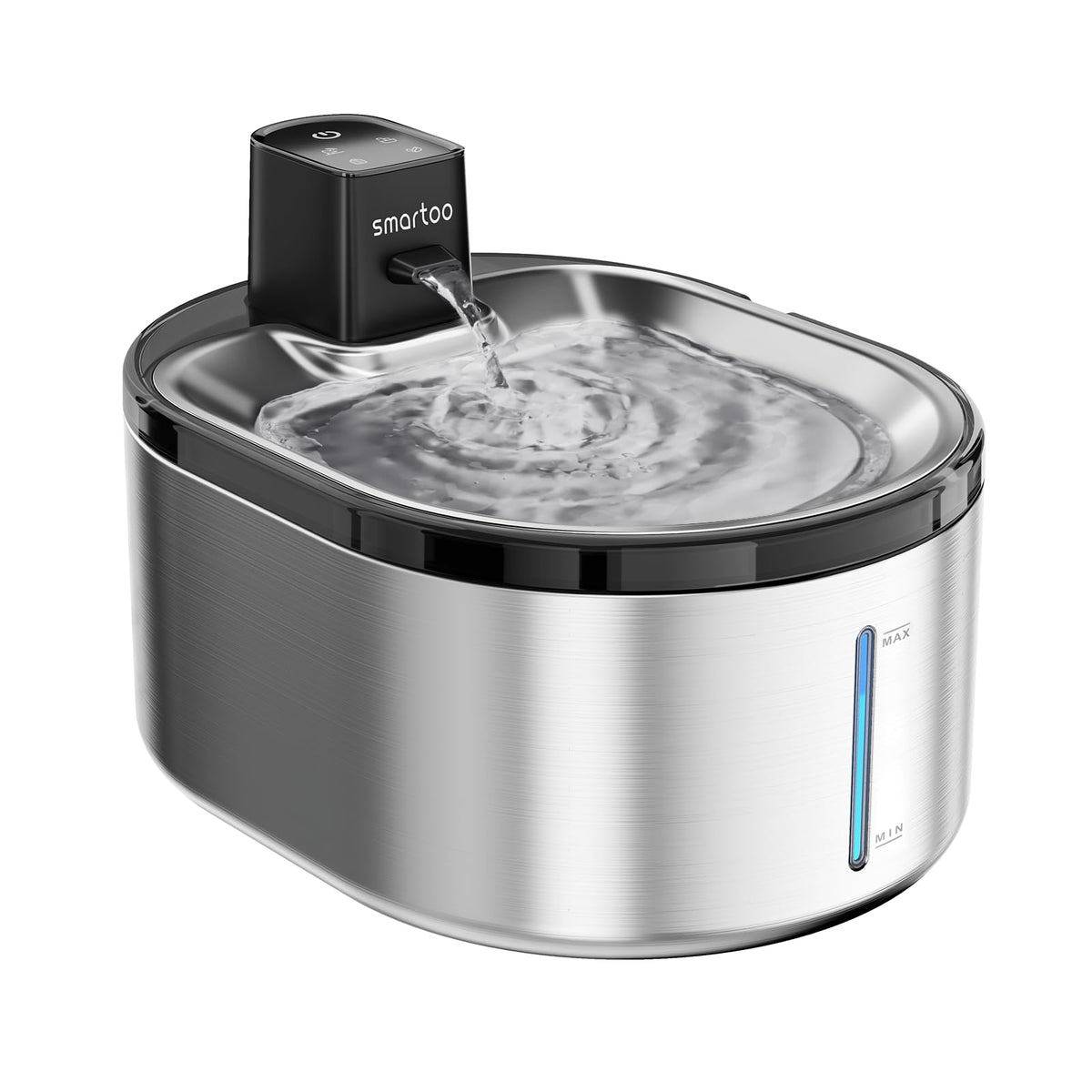 Smartoo wireless cat water fountain in stainless steel for cord-free placement