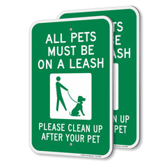 SmartSign All Pets Must Be On Leash sign front view enhances visibility for outdoor areas