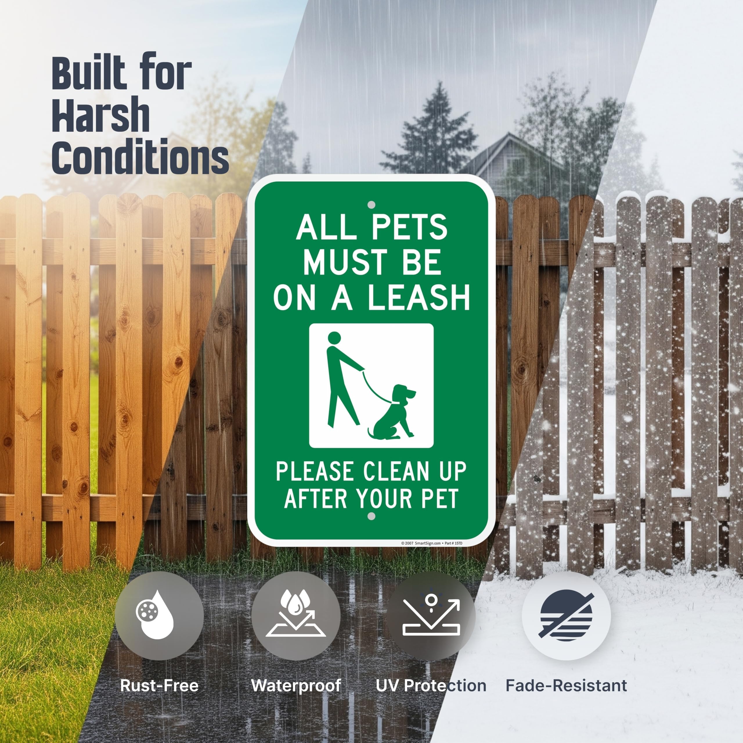 SmartSign All Pets Must Be On Leash sign 2-pack mounting holes for easy installation