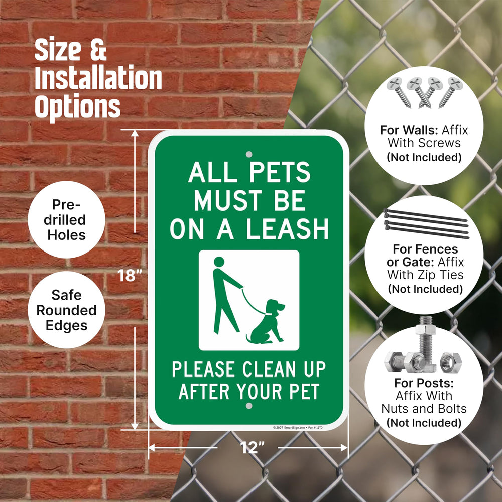 SmartSign All Pets Must Be On Leash sign rounded corners for safe handling and long life