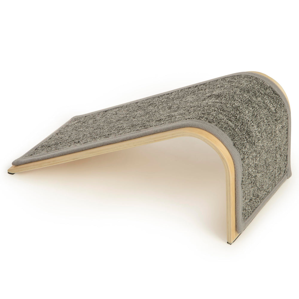 SmartyKat Carpet Angle Scratch Ramp wooden base provides stable climbing support.