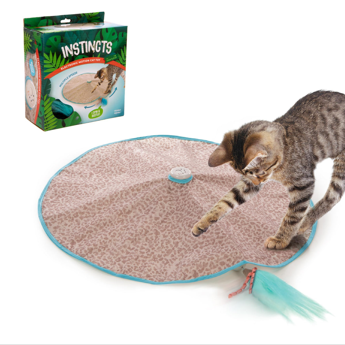 SmartyKat Hidden Hijinks leopard skirt wand engages indoor cats with a lifelike teaser for active play.