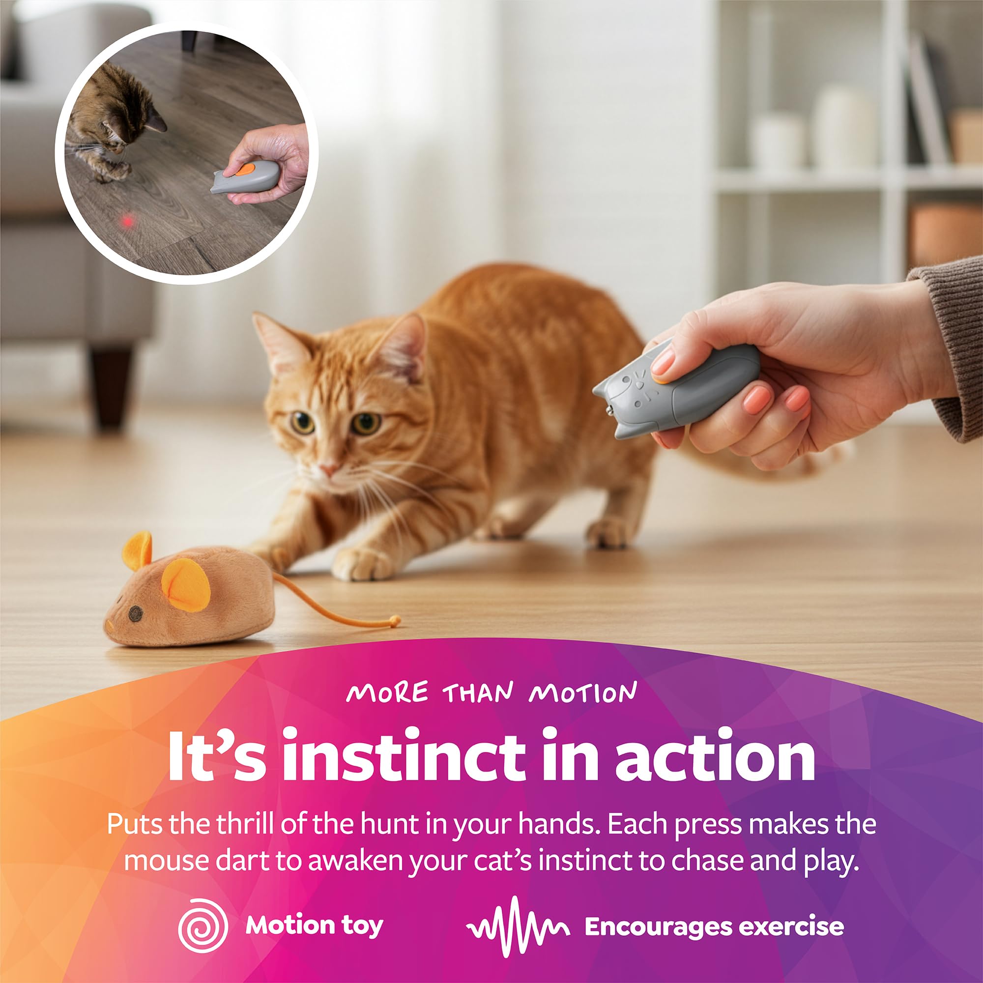 Bonding play between owner and cat using the SmartyKat mouse.