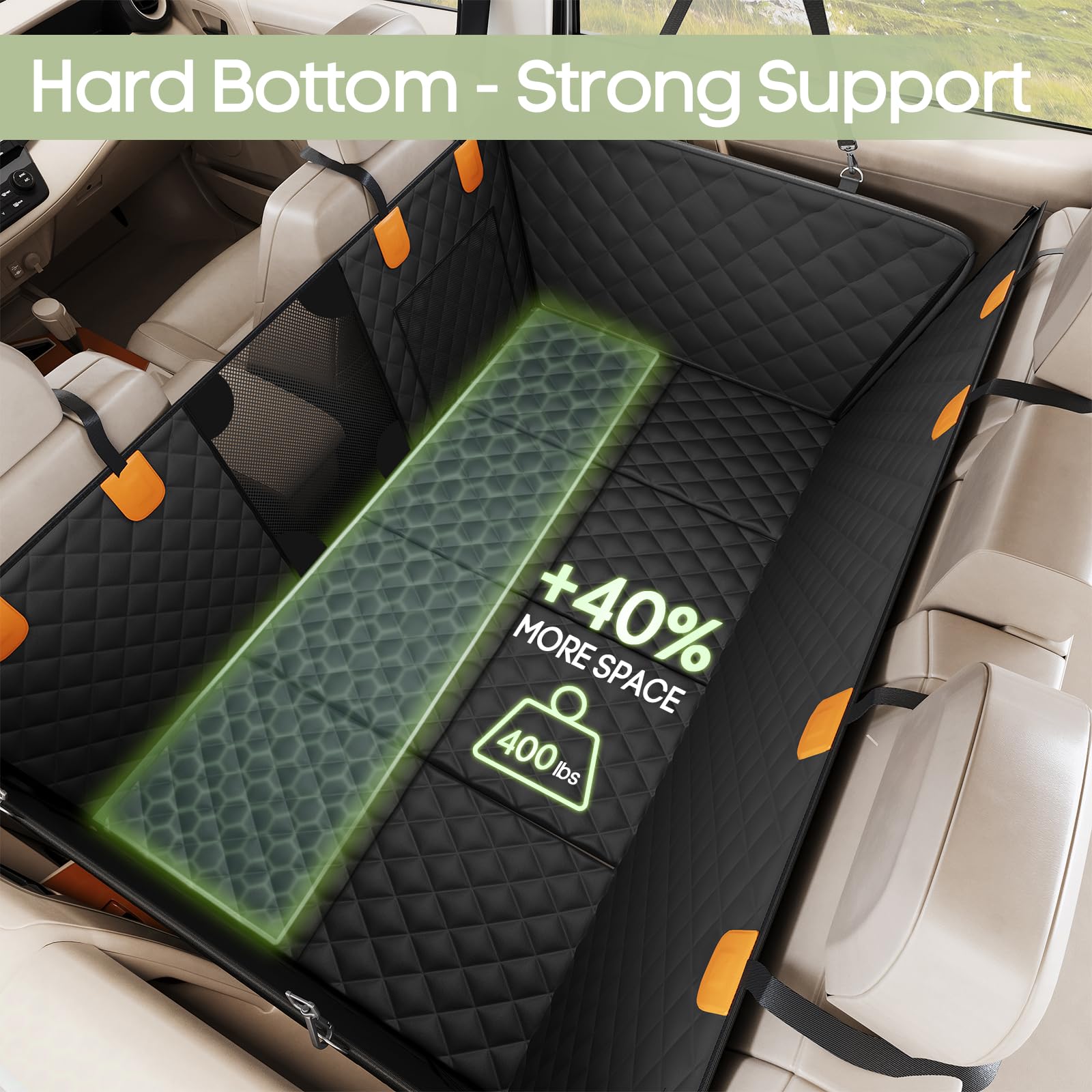 Smatto back-seat extender supports up to 400 lbs for larger dogs.