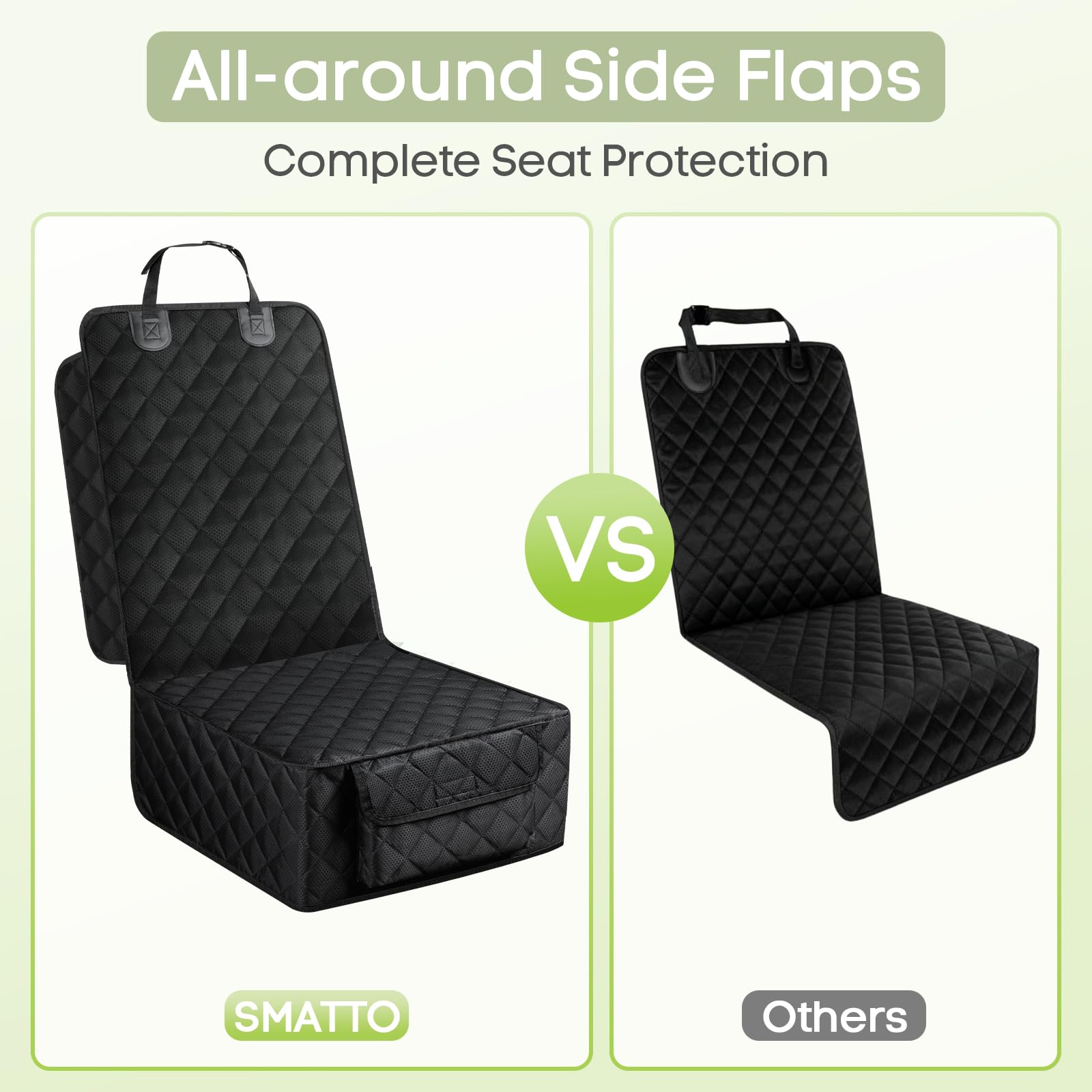 Smatto dog seat cover with large pocket keeps toys and leashes within reach.