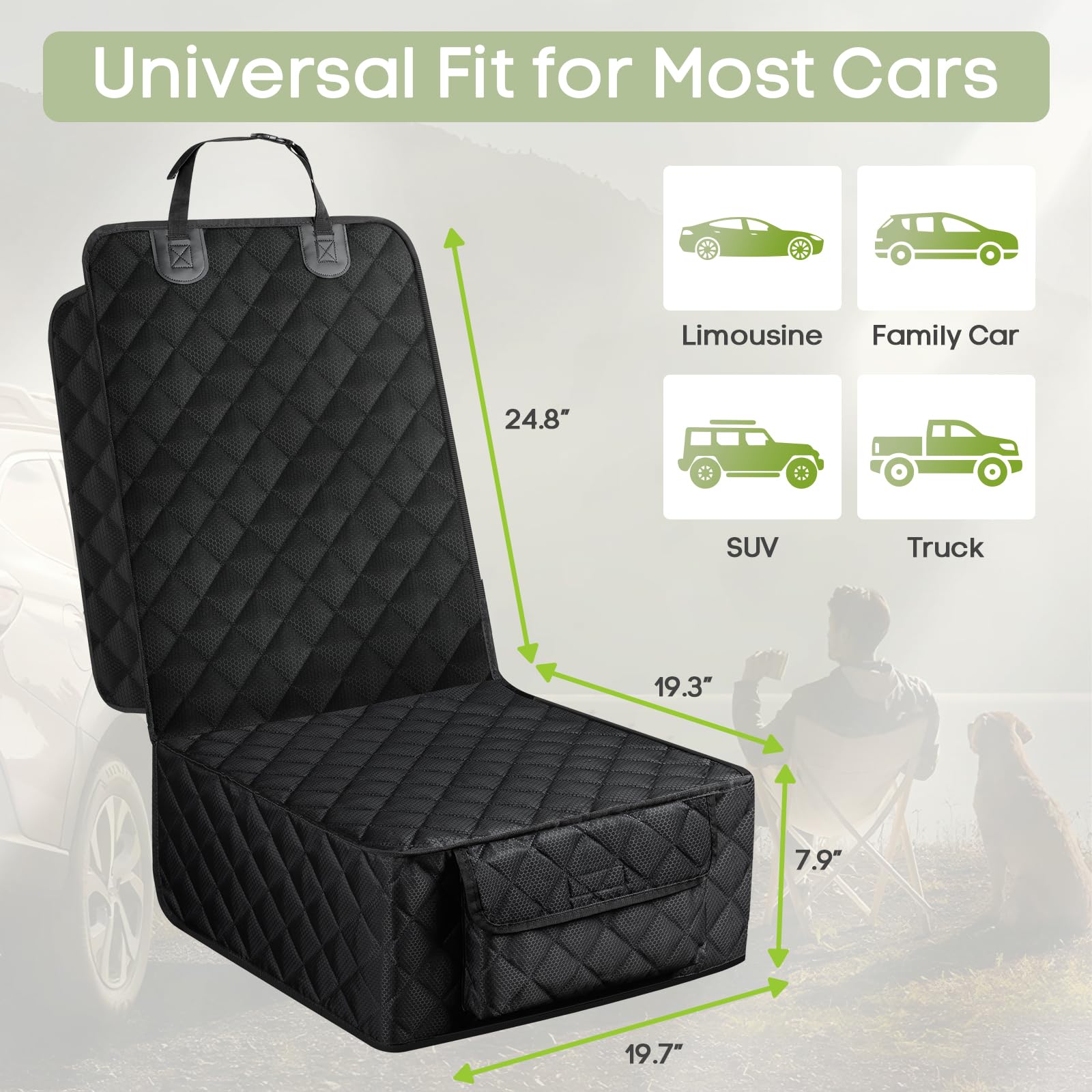 Smatto dog seat cover side flaps protect seat edges during trips.