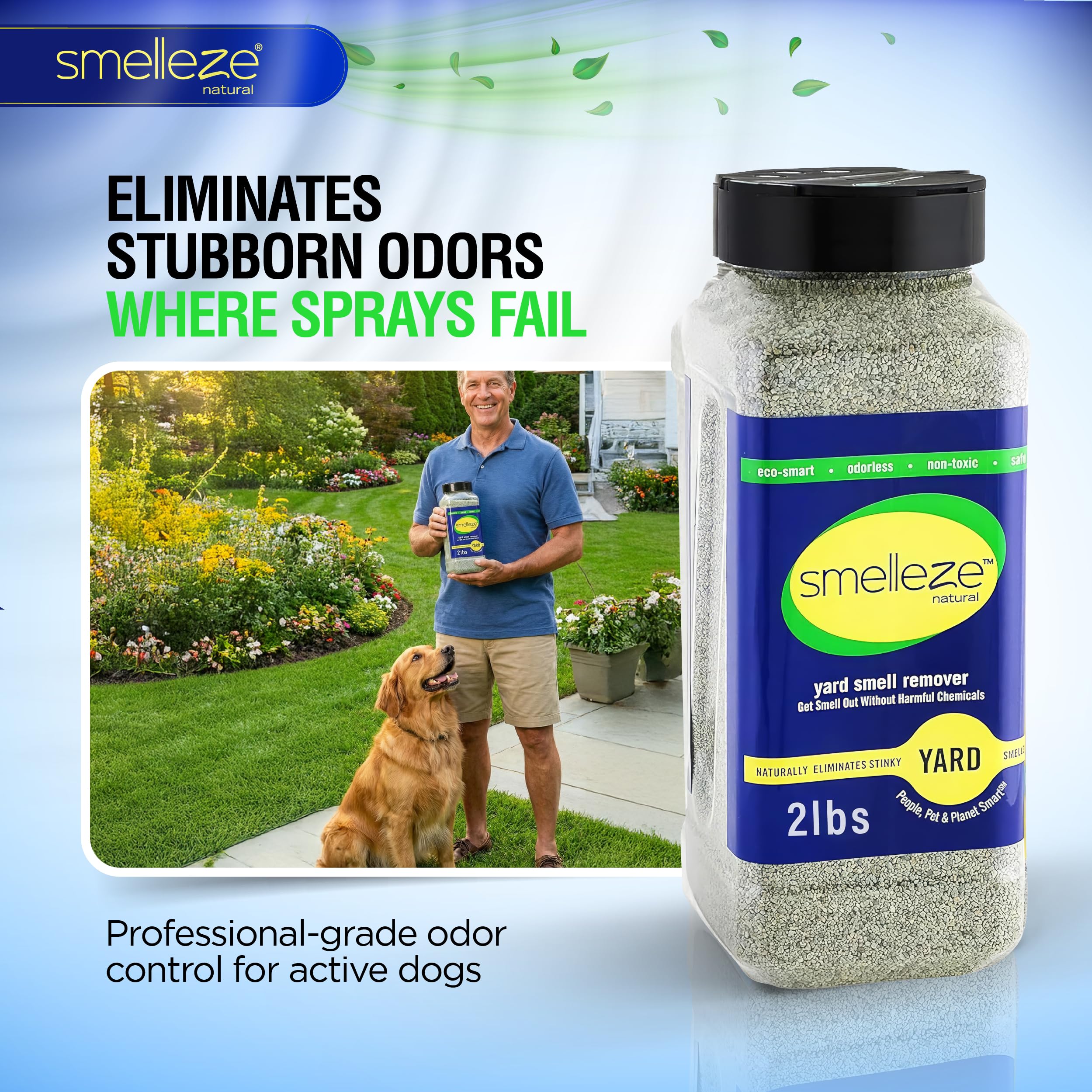 Smelleze coverage up to 400 sq ft shows cost-effective odor control for yards.