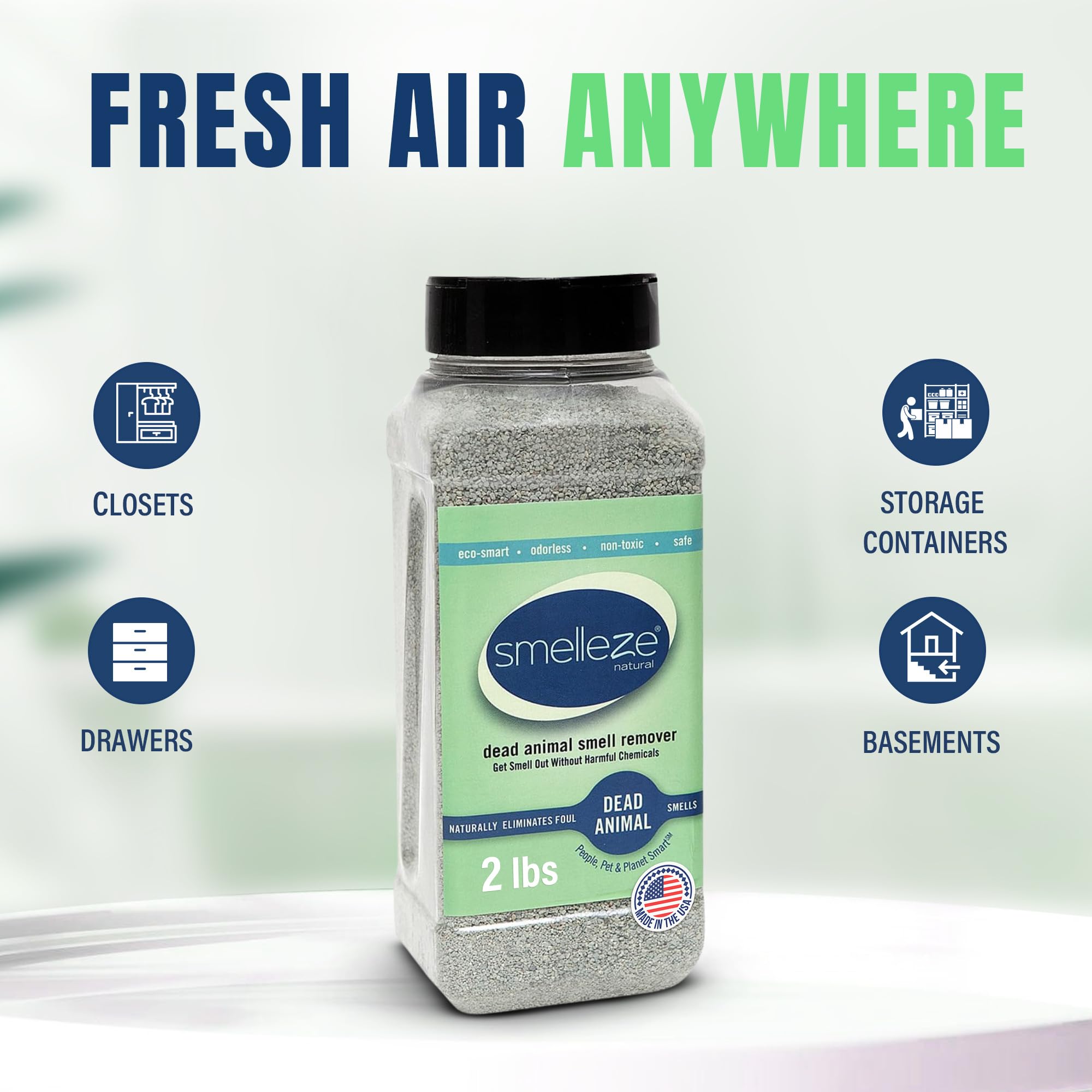 SMELLEZE granules used for outdoor odor control in a yard.