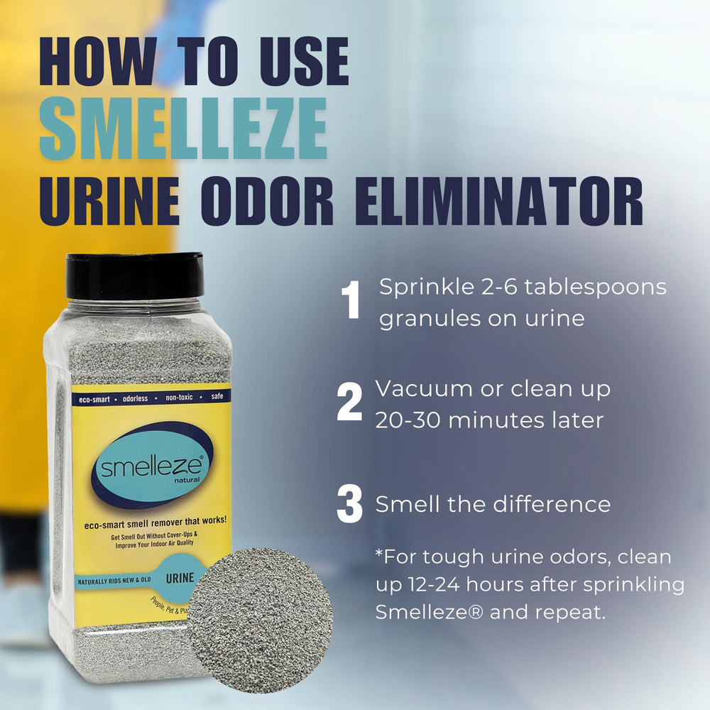 SMELLEZE pet-safe natural minerals product line highlights safety for families and pets.