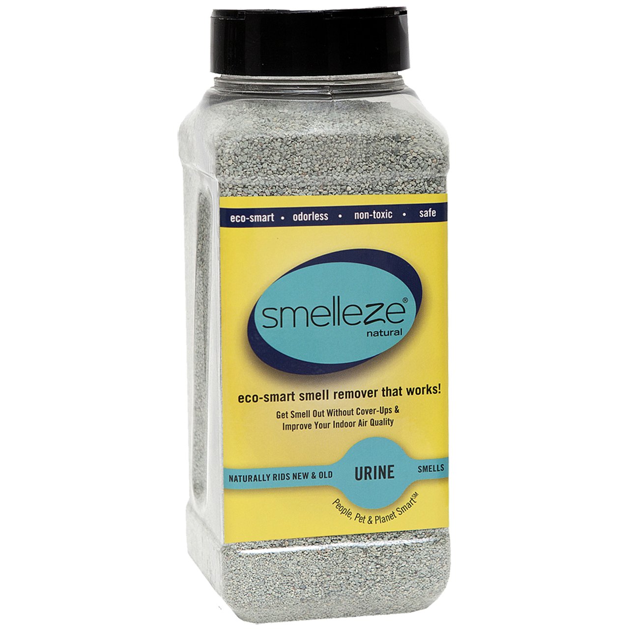 SMELLEZE urine odor granules in a bag neutralizes odors naturally for home use.