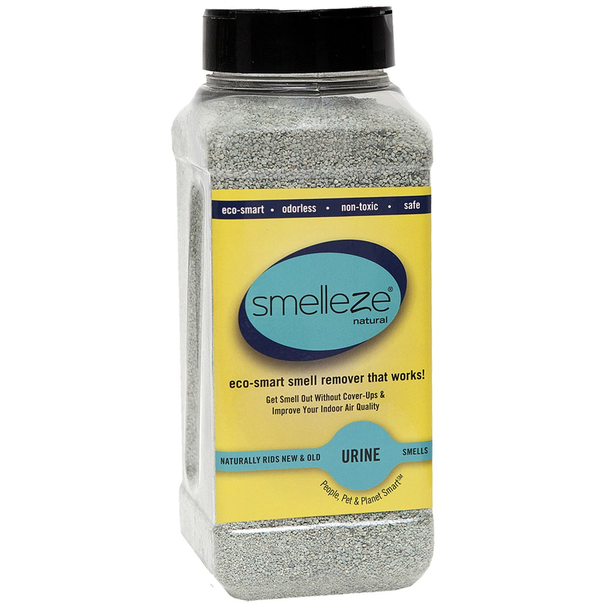 SMELLEZE urine odor granules in a bag neutralizes odors naturally for home use.