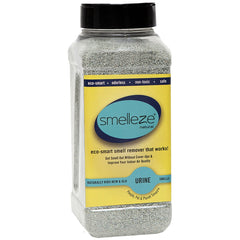 SMELLEZE urine odor granules in a bag neutralizes odors naturally for home use.