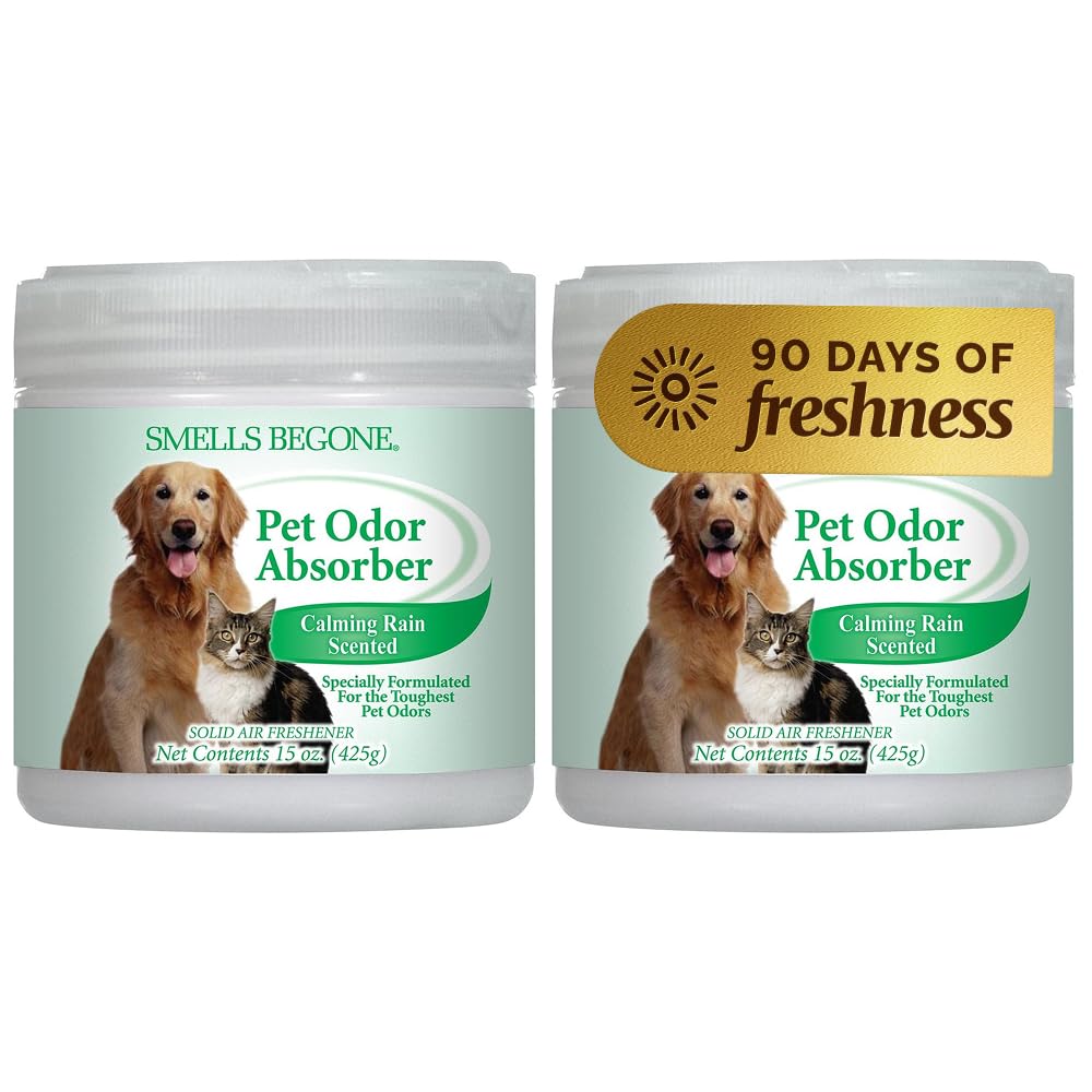 Smells Begone gel pet-odor-absorber neutralizes odors for up to 90 days.