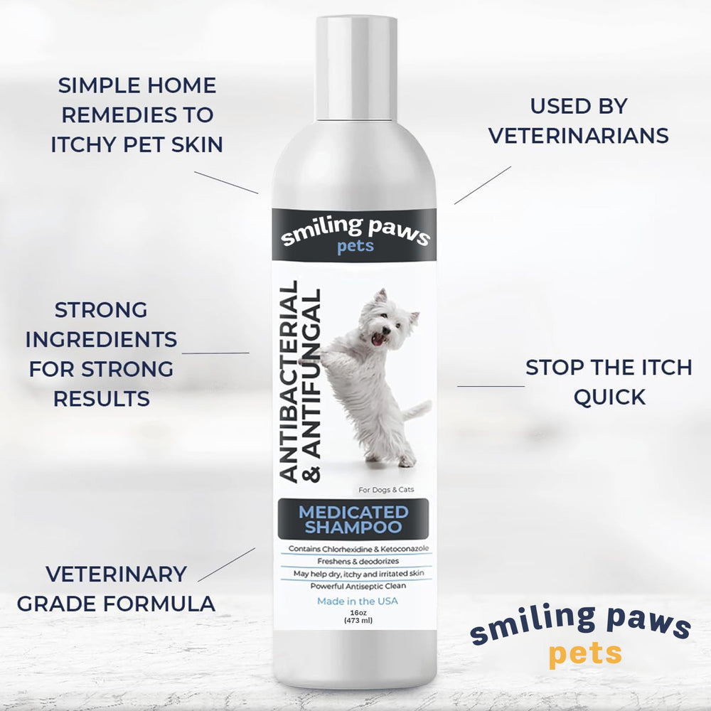 Smiling Paws Medicated Shampoo lather close-up showing rich foam for effective cleansing.
