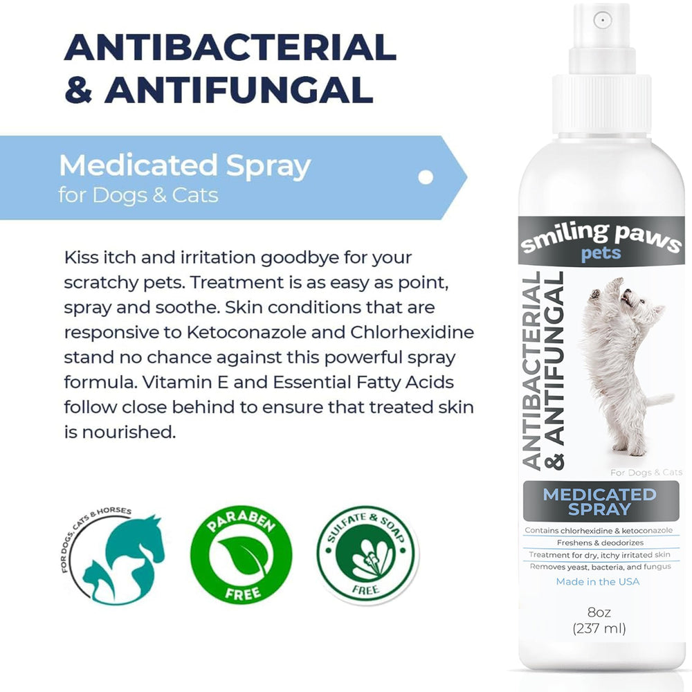 Smiling Paws spray mist provides targeted care on a cat’s skin.