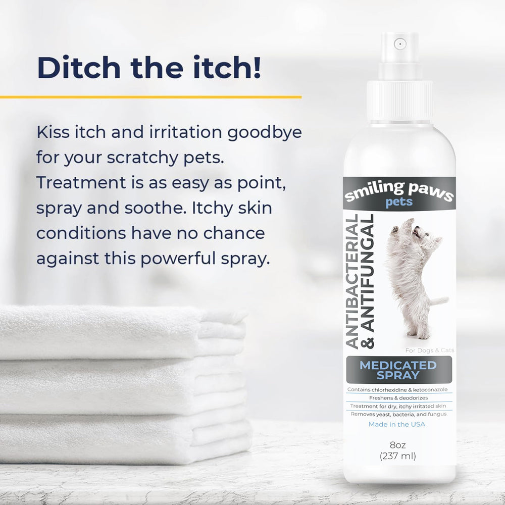 Smiling Paws nozzle and bottle in view illustrating easy application for pets.