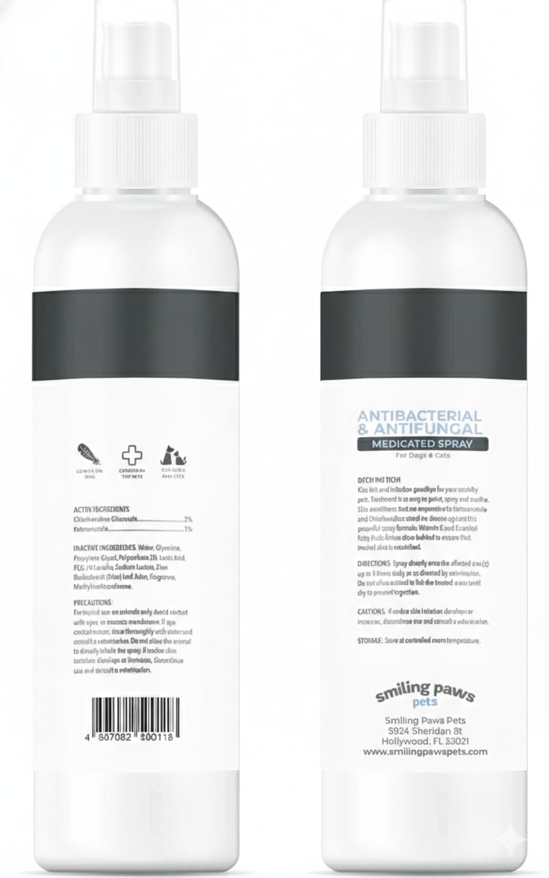 Smiling Paws Pets Advanced Spray closeup, bottle for cats and dogs, convenient home grooming.