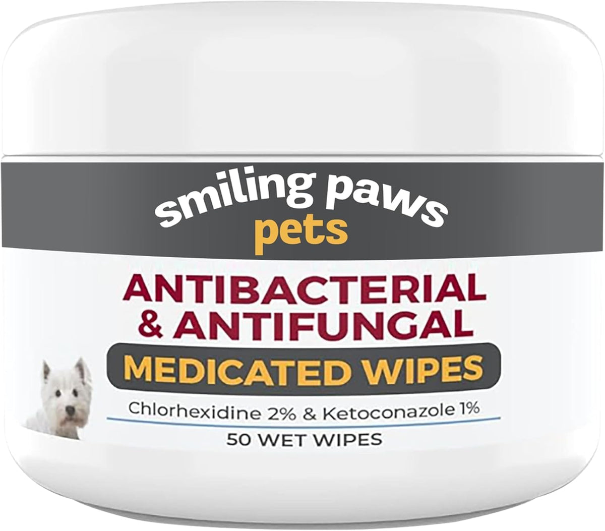 Smiling Paws Pets antibacterial wipes bottle pour for easy application on dogs and cats.