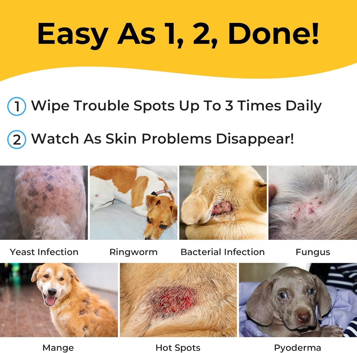 Smiling Paws Pets antibacterial wipes dog massage application underlines comfort while treating hotspots.