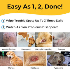 Smiling Paws Pets antibacterial wipes dog massage application underlines comfort while treating hotspots.