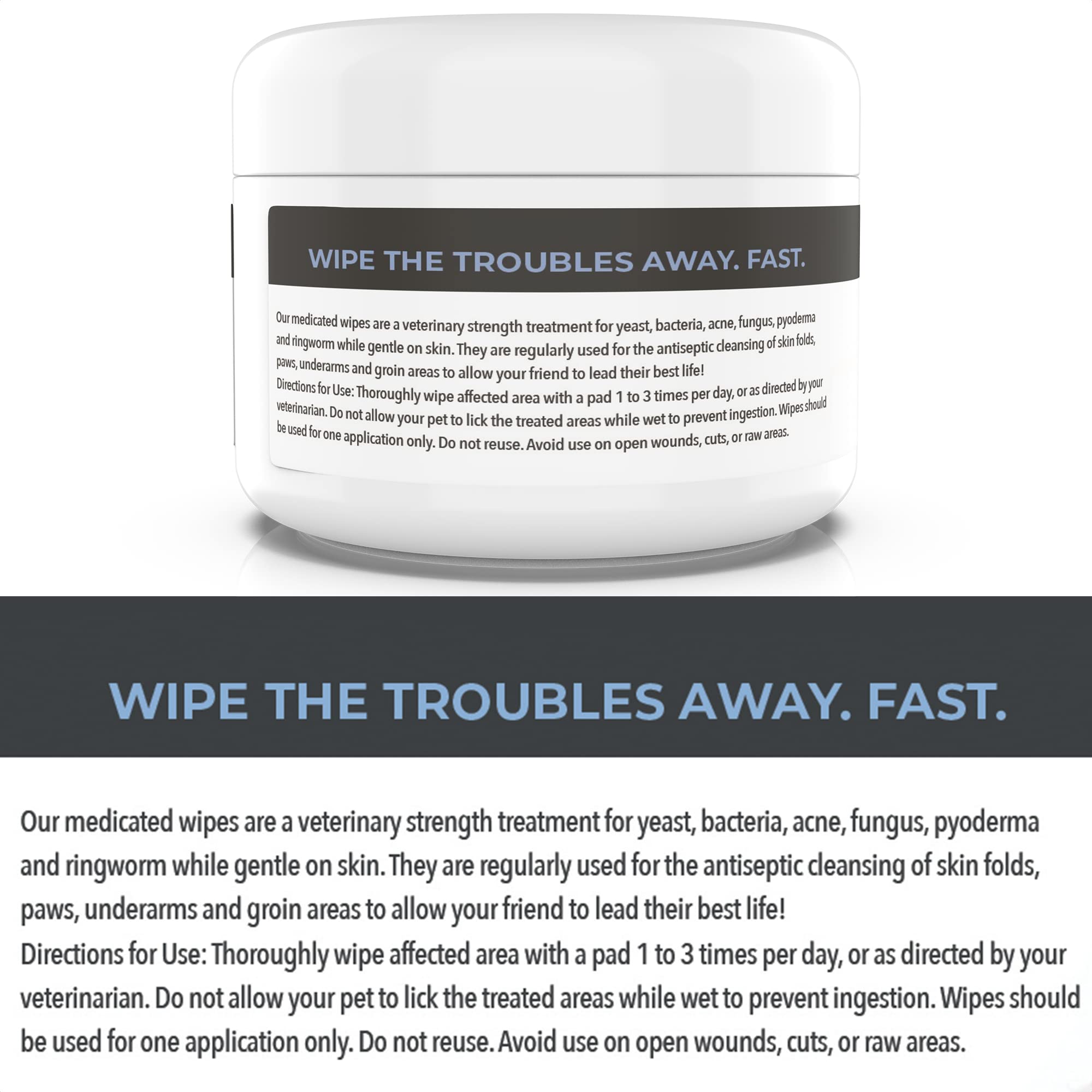 Smiling Paws Pets antibacterial wipes satisfaction guarantee highlights reliable results.