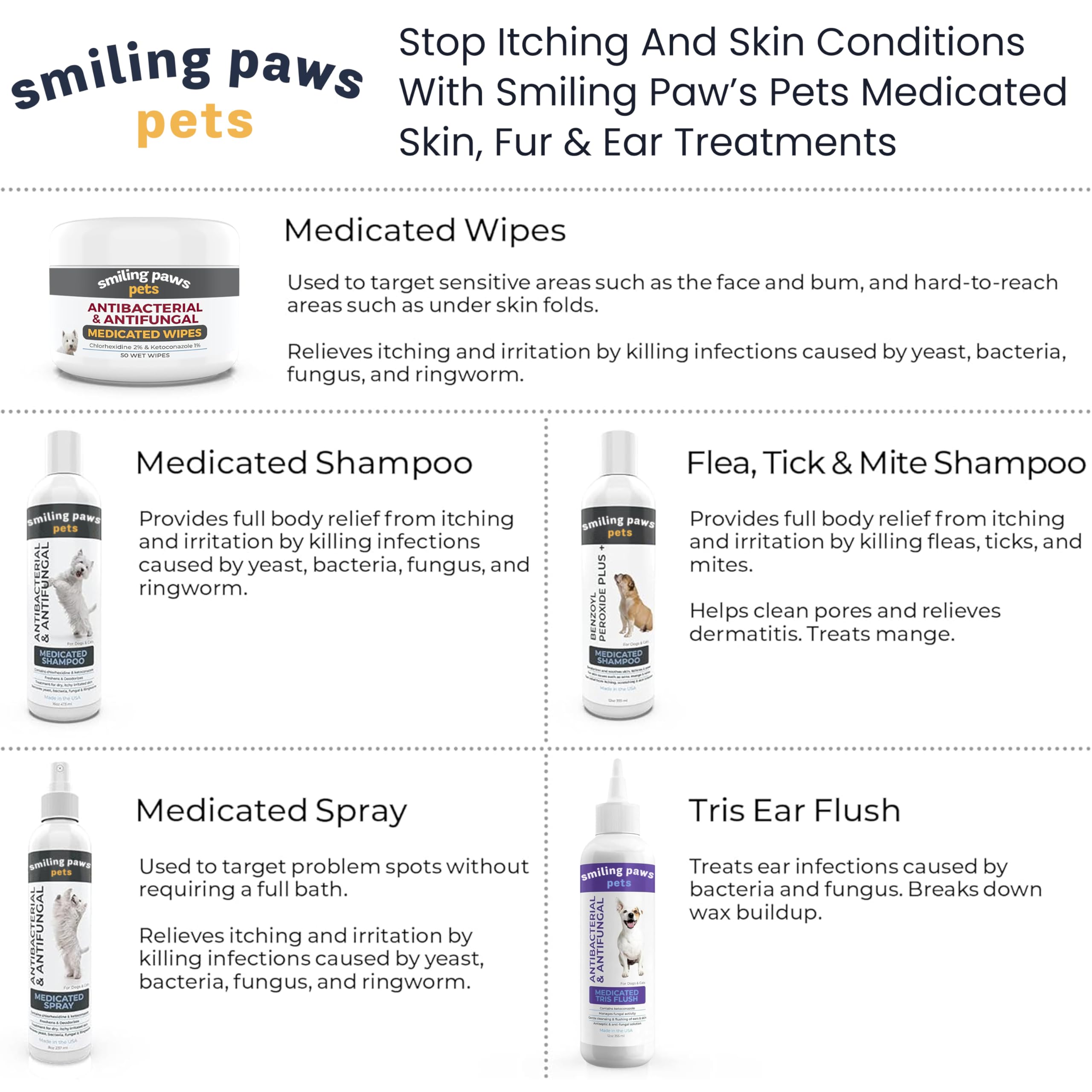 Smiling Paws Pets made in USA facility badge indicates quality