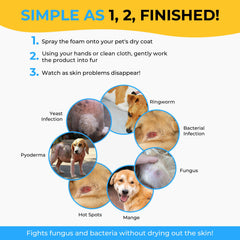 Smiling Paws Pets Medicated Waterless Shampoo travel-pack image shows ready-to-use care while away.