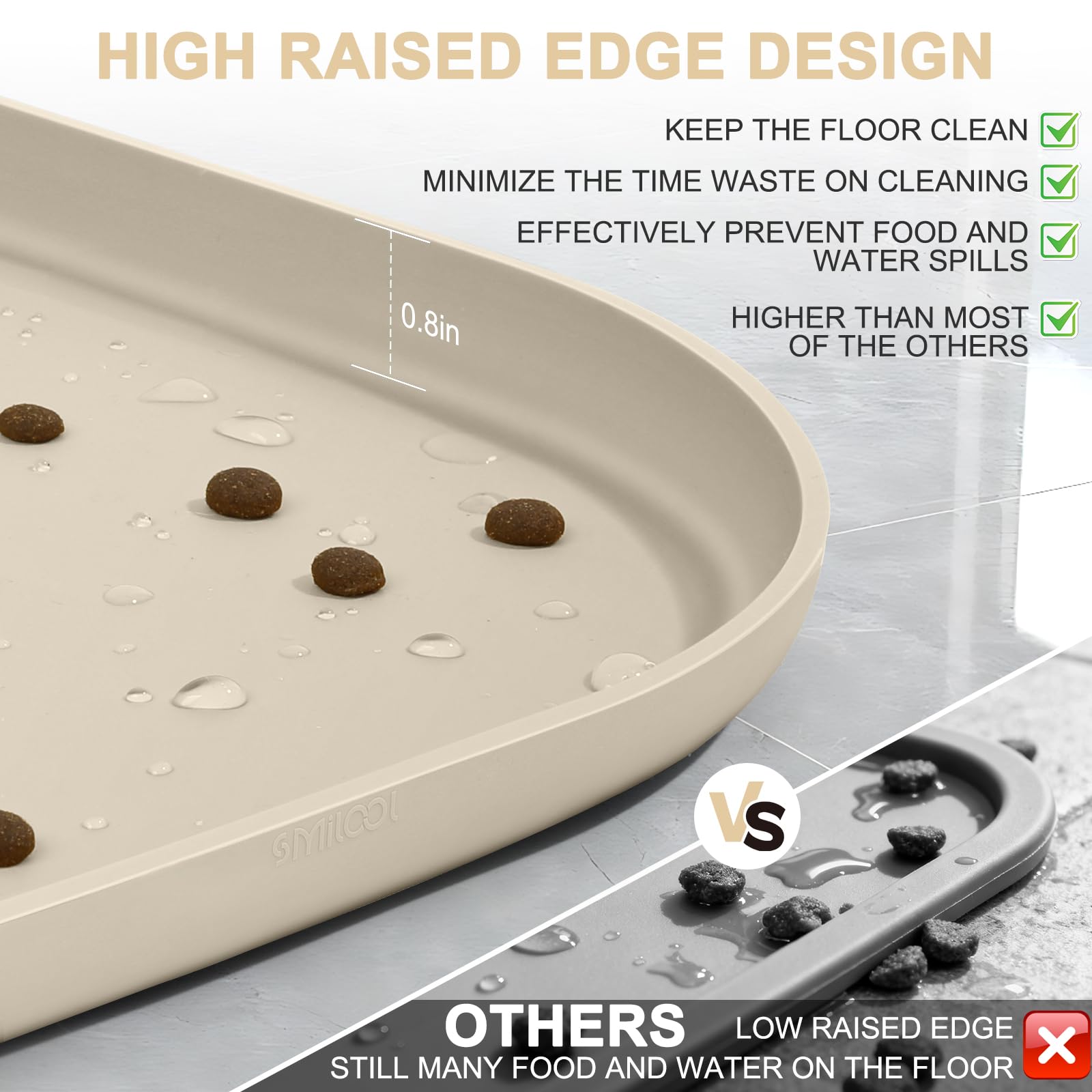 Raised lip blocks splashes and drips while your pet eats.